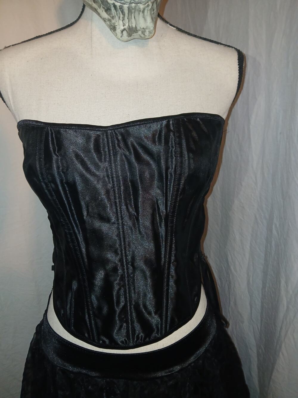 Black Satin Lace-Up Gothic Corset Bustier Top Size M